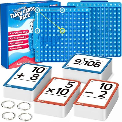 Set Flashcards Matematiche con Lavagna Silicone, Tabelline Moltiplicazioni, Addizioni, Sottrazioni, Divisioni, Gioco Educativo per Bambini 6-12 Anni