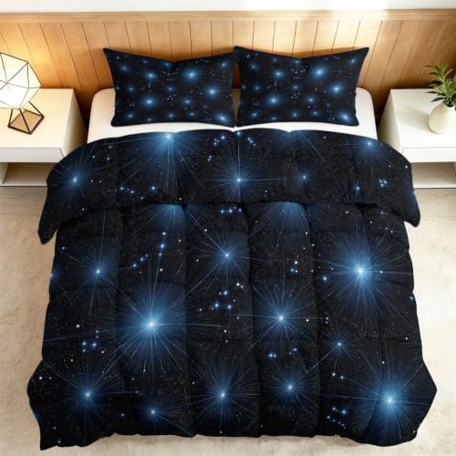 Täcke utan överdrag 135 x 200 cm 4 årstider – blå lysande stjärnglans täcke, abstrakt sci-fi året runt-filt antiallergisk och andas, tvättbar sovfilt för pojkar tonåringar