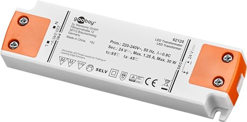 Goobay 62120 Transformateur LED 24V Dimmable - Transfo 230V à 24V DC pour LEDs jusqu'à 30W - Pilote avec Protection Contre les Surtensions