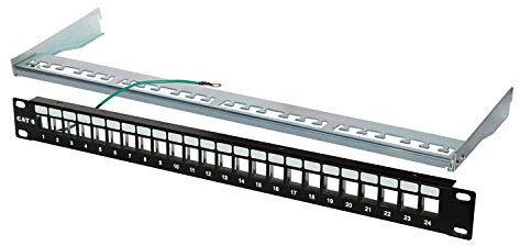 1aTTack.de 367458 Panel de conexión de 24 puertos para módulos Keystone – Red telefónica fibra óptica USB SAT Chinch altavoz – Negro