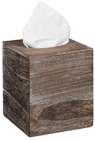 Relaxdays Tücherbox Würfel, Shabby, Taschentuchbox mit Schiebeboden, Tissue Box, quadratisch, HBT: 16,5x14x14 cm, braun