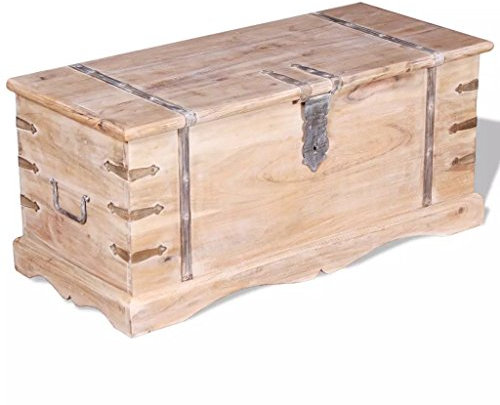 Festnight Aufbewahrungstruhe aus Akazienholz | Couchtisch Truhe Massivholz Tischtruhe mit 2 Seitengriffen, Handgefertigt 90 x 40 x 40 cm Braun