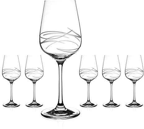 DIAMANTE Fantasy Hand Cut White Wine Glasses Made from Lead Free Crystal - Set of 6-360ml