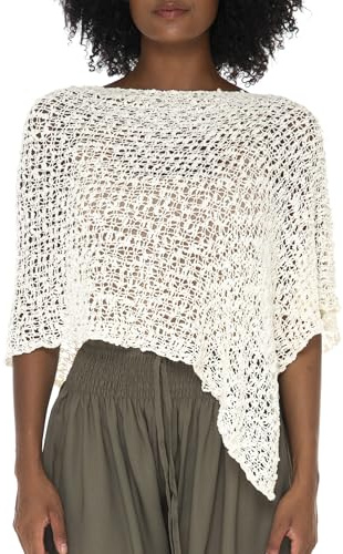 SHU-SHI Womens Sheer Popcorn Poncho Shrug Lightweight Knit Summer Cape