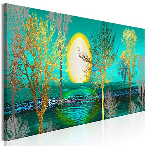 murando HandArt Bilder auf Leinwand Abstrakt 1 tlg Leinwandbild Wandbilder Wohnzimmer Wanddekoration Moderne Kunst - Baum Sonne türkis a-A-0427-b-a