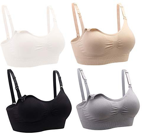 Oliked Soutien-Gorge de maternité sans Couture Femmes allaitant (Lot de 3 / Lot de 4) (XXL, 4 Pack(Black+Grey+White+Beige))