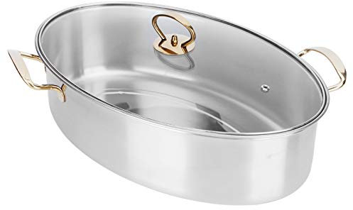 304 Edelstahldampfer, ovaler Fischdampftopf mit großer Kapazität, Set mit Deckel Kochtopf mit Platteninduktionsherd zum Dämpfen von Fisch, Schalentieren