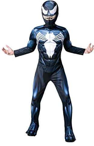 Rubies Disfraz Venom Deluxe para niños, Jumpsuit con pecho musculoso, cubrebotas y Máscara de tela. Oficial de Marvel, para Carnaval, Navidad, Halloween y cumpleaños