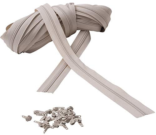 IPEA Cerniera Lampo misura 3# Catena Continua – 10 Metri – Cerniere al Metro in Nylon + 25 Cursori inclusi – Zip – Tagliabile per Cucito, 3 Colori a Scelta, Beige B, Larghezza 30 mm