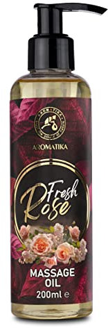 Massageöl Rose 200ml - Körperöl mit Rosenholzöl und Rosen Extrakt - Mandelöl und Traubenkernöl - Pfirsichkernöl und Jojobaöl - für alle Hauttypen - Massage Öl mit Rosenduft - Entspannungsöl