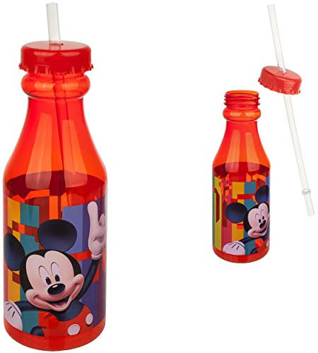 alles-meine.de GmbH Trinkbecher/Trinkflasche/Trinkglas - - Mickey Mouse - mit Strohhalm & Deckel - BPA frei - 420 ml - Kunststoff Plastik - durchsichtig & transparent - Trink..