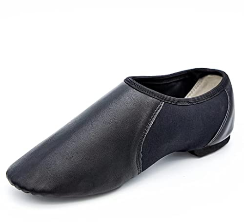 Asyusyu Jazz Shoes Neo-Flex Jazz Schuhe zum Reinschlüpfen, weiches PU-Leder, moderne geteilte Sohle, Tanzschuhe für Damen und Herren, Schwarz , 36.5/37.5 EU