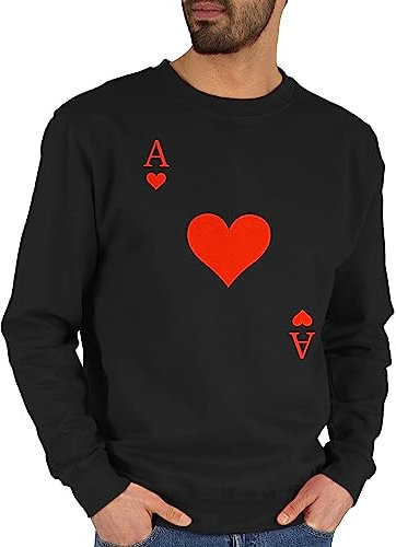 Shirtracer Sweater Pullover Sweatshirt Herren Damen - & Fasching - Herz Ass Kartenspiel Karneval Kostüm I Ace of Hearts - XXL - Schwarz - Faschings a Karnevals Karten fassenacht Spielkarte Fastnacht