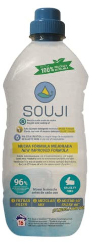 SOUJI Recicla aceite usado y haz detergente ecológico en 1 minuto, sin riesgos. Solo mezclar, agitar y listo. Múltiples usos de limpieza. innovación 100%. Botella 100% reciclada y reciclable.