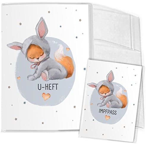 Mikalino Hülle für U-Heft + Impfpass Niedlicher schlafender Fuchs blau (Name, Datum) Impfpasshülle & Schutzhülle, Grösse:U-Heft Set 3-teilig, Farbe:7008_Fuchs