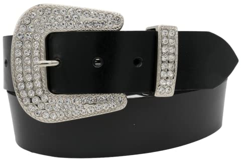 AnnaMatoni Damen Gürtel in Premium Rindleder 3,5mm stark mit Hochwertiker Strass Schlieiße und Schlaufe 4cm Breit Damen Ledergürtel
