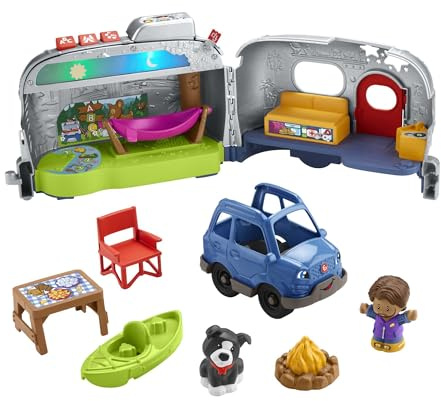 Fisher-Price HPF44 - Little People Spielset und Camper für Kleinkinder mit Lichtern und Musik, mehrsprachige Lernspielzeug für Kinder ab 1 Jahr