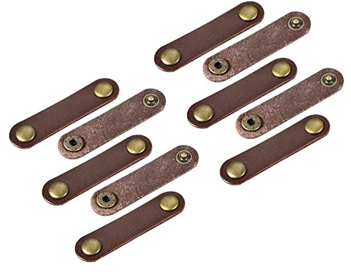 Sourcing Map Pack of 10 Leather Cable Straps Cord Organizer 63x16mm Portable Cable Leather Clips Brown Earphone Cord Management