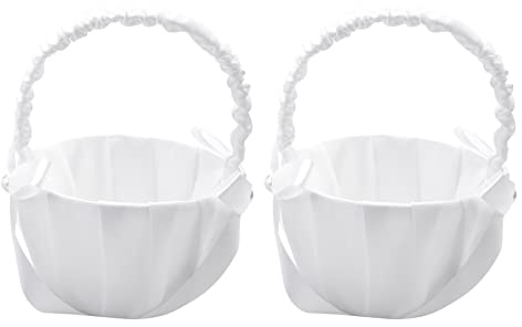 Qeunrtiy Hochzeit Blumen Korb Satin, Romantischer Schleife Blumen MäDchen Korb
