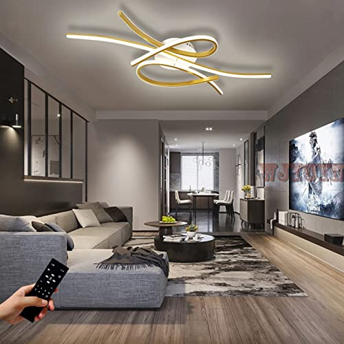 WJYCYN dimmbare LED-Deckenleuchte Moderne Gold Deckenlampe Wohnzimmerleuchte Decke Lampe mit Fernbedienung Deckenbeleuchtung für Wohnzimmer Küche Arbeitszimmer Büro Lichter Kronleuchter L80cm 54W