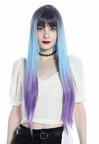 WIG ME UP - SZL0810B-T-002 Peluca para mujeres larga lisa flequillo ombré violeta azul clara morada