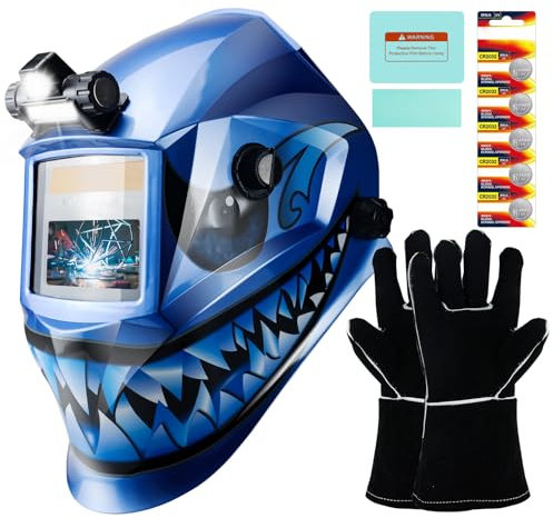 TRQWH Solar Powered Auto Darkening Welding Helmet with Light Welding Hood Large Viewing True Color 1/1/1/2 Top Optical Clarity Professional Welding Mask with Grinding Cut for MIG TIG ARC