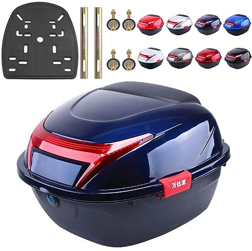 NUACOS Topcase für Roller Heckbox Universelle Motorrad Top Case Hinterhelm Aufbewahrungskoffer 28L AbschließBar Motorradkoffer mit RüCkenlehne und Platte für Moped Mofa,Blue a,41.5 * 37 * 27.5cm