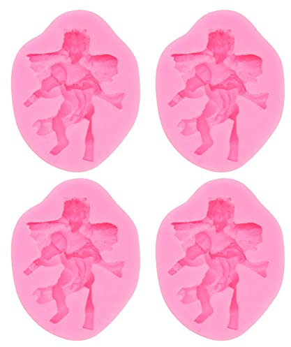 4 Stück 3D Engel Silikonformen Wiederverwendbare Silikon Fondant Formen Backform für Schokolade Süßigkeiten Ton Form Rosa