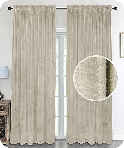 BEAUTEX Samt Vorhang Kräuselband U-Band Gardine Velvet abdunkelnd und Blickdicht, 140x145 cm (Breite 140 cm, Höhe 145 cm, Beige)