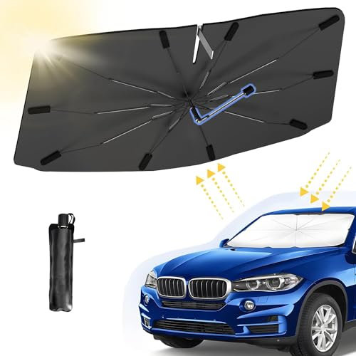 Parapluie Pare-Soleil de Voiture Pliable Portable - Rotation à 360° pour Pare-Brise Avant - Compatible avec la Plupart des Voitures, SUV, Monospaces et Camions