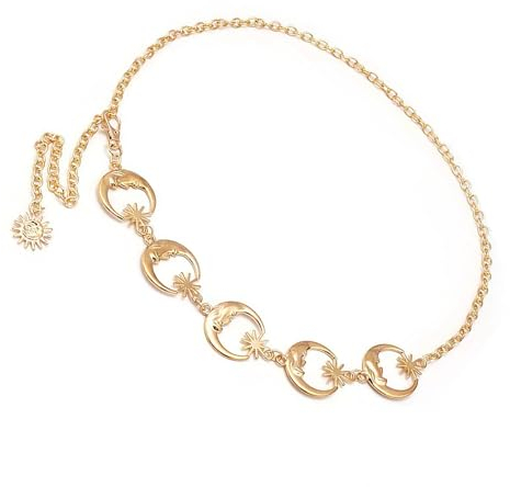 Taillenkette Gürtel Körper Kette Damen Kettengürtel Mehrere Mond Sonne O Ring Chain Metall Taillengürtel Hüftkette Gotische Vintage Schmuck für Jeans Kleider