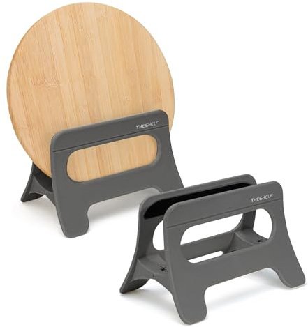 Realand 2Pcs Cutting Board Holder, Automatic Width Adjustment Cutting Board Organizer, Cutting Board Rack Chopping Board Stand for Countertop Cabinet Pot Lid Organizer, Gray