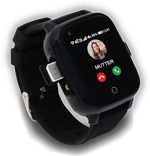KUUS. W2 Smartwatch Kinder Mit GPS und Telefon - GPS Tracker Kinder mit ortung - Kinder Smartwatch mit GPS mit SIM, Videoanruf Telefonieren, Uhr zum Telefonieren für Kinder Tracker Kinderuhr Schwarz