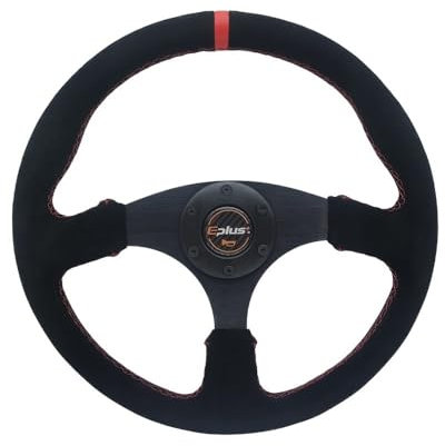 ZHANGSHUMIN Sportlenkrad Auto-Styling-Sportlenkrad, universell, 14 Zoll, 350 mm, Aluminium, Nachrüstung, modifiziert, Rot, Gelb Holzlenkrad(Alcantara-RED)
