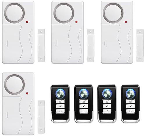 NineLeaf Drahtloser Türalarm mit Fernbedienung, Alarme für offene Fenster, Haussicherheitssensor, Poolalarm für Kindersicherheit, Schiebetür (4er Pack)