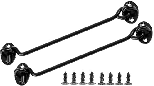 ZiYuya Haken und Ösenriegel, Edelstahl Torhaken, Kabinenhakenschloss, Haken-Ösenriegel, Türschloss, Türschloss, Verriegelung für Holztore, Fensterstrebe, Tor, Türschnäpper Schwarz, 2 Stück, 10 Inch | Haken-Ösenriegel für französische Holztore, Fenster, Schuppen, Fanghaken, schwarz, 25,4 cm