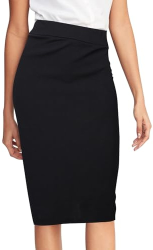 Lancry Jupe noire longueur genou, taille haute, jupe crayon extensible pour femme, jupe crayon noire serrée pour le bureau, jupes pour femmes, taille élastique, Noir , XL