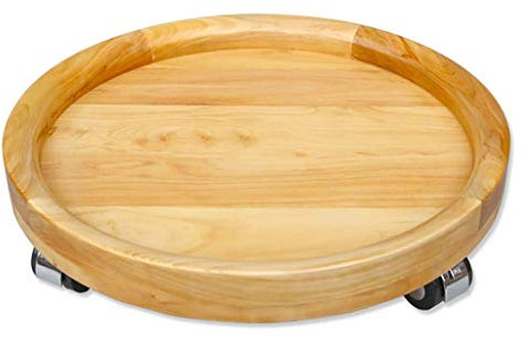 KWMAEEUID Natürlicher Blumentopfwagen aus Holz, Pflanzencaddy aus Holz für drinnen und draußen, Pflanzencaddy aus Metall mit Rädern, Pflanzenständer aus Holz mit Rollen, Tragkraft: 150 kg
