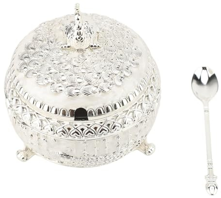 Sucrier paon, Sucrier paon au design élégant en relief avec cuillère coordonnée en alliage de zinc et sucre paon en verre pour stocker le sucre, le sel, le poivre