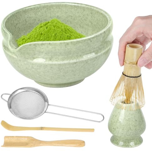 Bestcool 6Pcs Matcha Set, Matcha Whisk Set Matcha Bowl and Matcha Whisk, Scoop, Spoon, Sifter, Whisk Holder Complete Matcha Making Kit for Traditional Tea Ceremony for Beginners and Enthusiasts