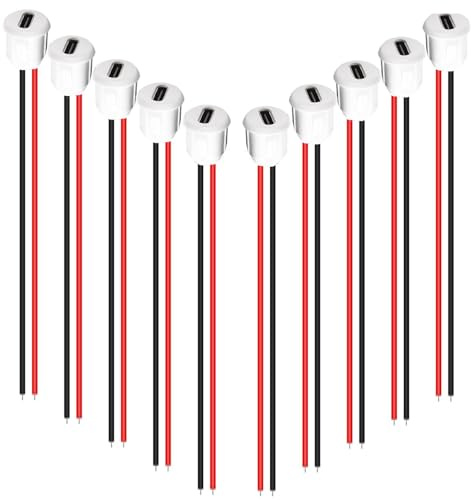 RUNCCI-YUN 10Pièces connecteur USB C a souder prise femelle,Ronde USB C 2 Fils femelle connecteur panneau,150mm 24 AWG, avec Boucle à Rainure à Pression, Blanc avec fonction PD