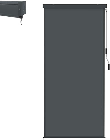 XMTECH Senkrechtmarkise 120x250cm - Vertikalmarkise mit Handkurbel für Balkon & Terrasse - Wasserdicht, Sonnenschutz, Sichtschutz & Windschutz - Aluminium-Rahmen inkl. Montageset - Anthrazit