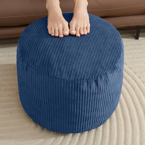 WSOFRLAC Round Stuffed Pouf Ottoman Chair with Foot Rest Navy Blue Poof Poofy Ottoman Stool Cover with Foam Chunk Filling 20x15 Poofs Ottomans Furniture