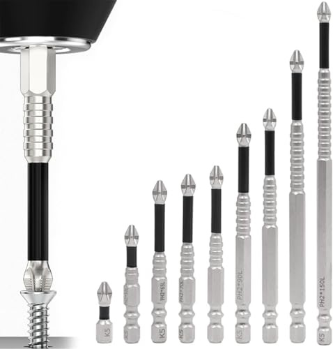 High Magnetic Electric Screwdriver Set with Universal Anti-Slip Drill Bit - 9 Pieces for Various Sizes (25-150mm)