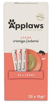 Applaws 100 % Natural cremoso lickable sin Cereales Snack de salmón para Gatos y Gatitos, 32 × 15 g Sobres