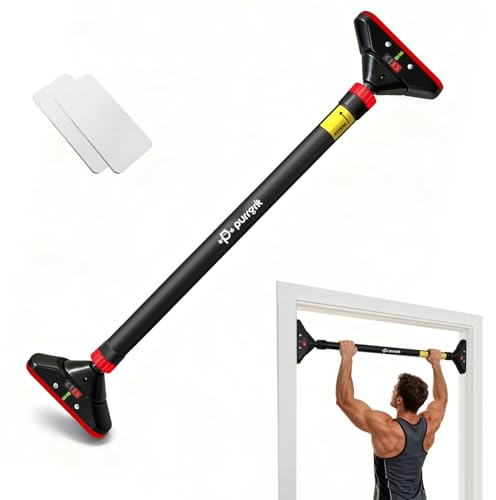 PURRGRIT Barra per trazioni per porta senza vite, larghezza regolabile (74-95 cm), capacità 200 kg, con blocco a 360° e 2 imbottiture extra in schiuma per la massima protezione del telaio della porta