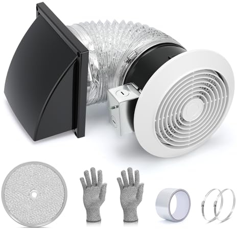 XABJU Ventilatore da parete 512 m da 6, 80 CFM con flusso d'aria elevato e funzionamento silenzioso 4.0, ventilatore da bagno e ventilatore di ventilazione