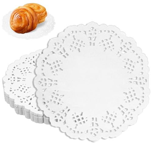 150 Stück Tortenspitze Papierdeckchen, 14 cm Weiße Spitzenpapierdeckchen für Tabletts, Spitzenpapier Einweg Runde Kuchen Deckchen für Lebensmittel, Hochzeitsparty Tischdekoration