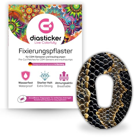 Diasticker | plåster för Dexcom G6-sensor (10 stycken, Desert Snake) | vattentät – hudvänlig – andas – starkt grepp | självhäftande fixeringsplåster, sensorfixering