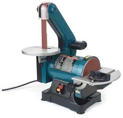 Lijadora de banda 300 W, disco lija 125 mm, pequeña lijadora sobremesa for carpintería, amoladora y pulidora para uso de bricolaje